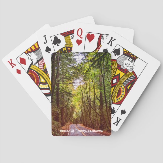 Wet Road Through Green Trees in Humboldt Autumn Playing Cards (Back)
