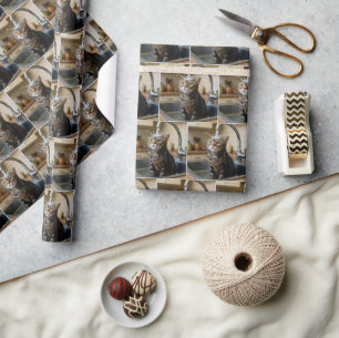 Wet Tabby Cat Sitting In a Kitchen Sink Wrapping Paper