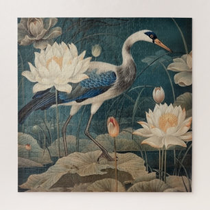 Wetland Sanctuary & Blue Crane Lotus Study Jigsaw Puzzle