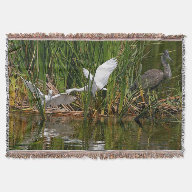 Wetlands Birds Wildlife Herons Throw Blanket (Front)