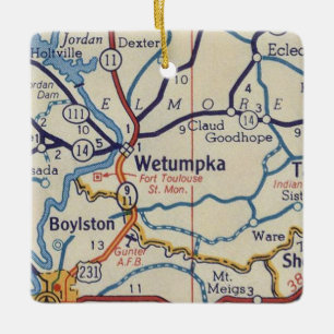 Wetumpka AL Vintage Map Ceramic Ornament