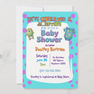 We've Created a Monster Blue Purple Baby Shower Invitation