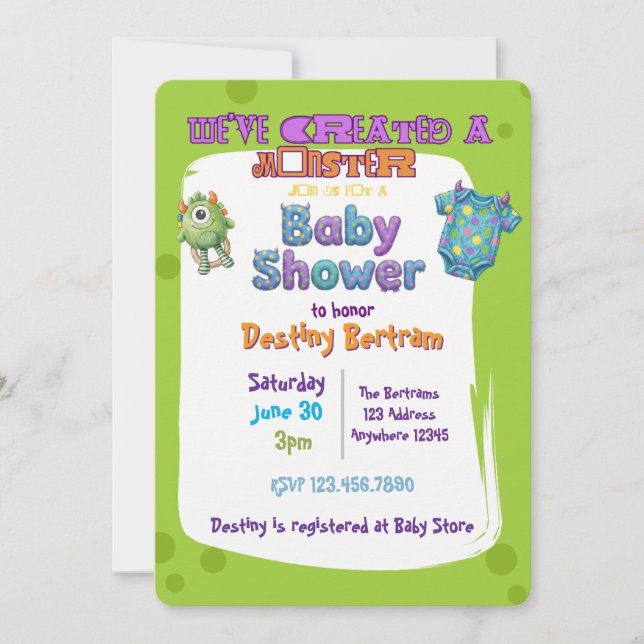 We've Created a Monster Green Baby Shower Invitation (Front)