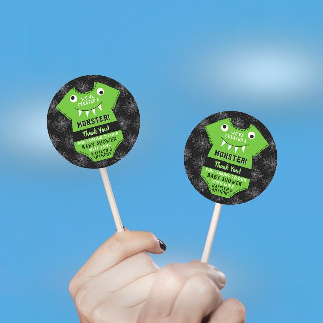 "We've Created A Monster" Halloween Baby Shower Classic Round Sticker (Creator Uploaded)