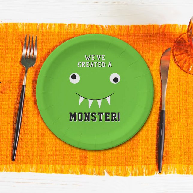 "We've Created A Monster" Halloween Baby Shower Paper Plate (Creator Uploaded)