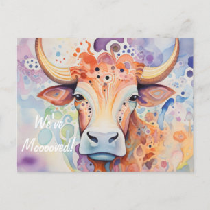 We've Mooooved! Artsy Cow Postcard