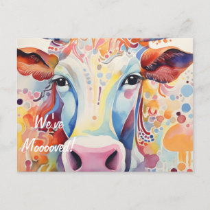 We've Mooooved! Artsy Cow Postcard