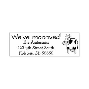 "We've Moooved" & Funny Milk Cow New Address Self-inking Stamp