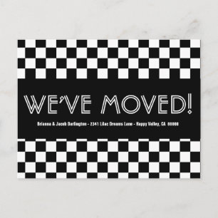 We've Moved Address Change Black White CHECKS V005 Announcement Postcard