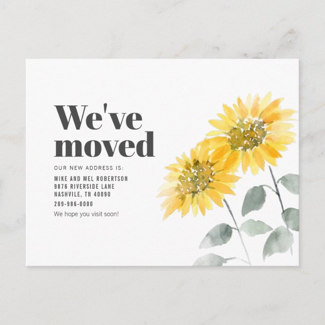 We've Moved Address Sunflower Moving Announcement Postcard (Front)