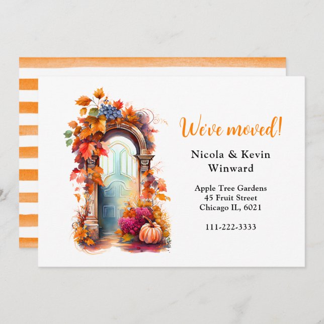We've Moved Autumn Fall Leaves Door Announcement (Front/Back)