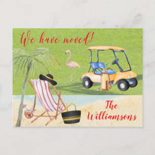 We've Moved Beach Budget Palm Trees Golf Move Announcement Postcard