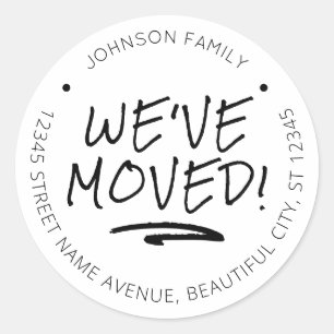 We've Moved Black Chic Handwritten New Address Classic Round Sticker
