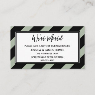 "We've Moved" Black & Sage Diagonal Stripes Business Card