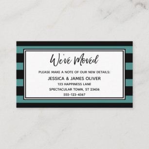 "We've Moved" Black & Teal Horizontal Stripes Business Card