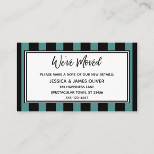 "We've Moved" Black & Teal Vertical Stripes Business Card
