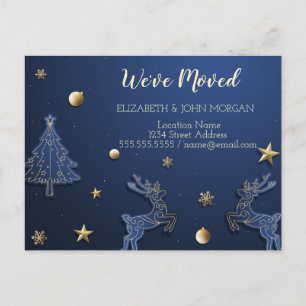 We've Moved, Blue Christmas tree,Reindeer Announcement Postcard