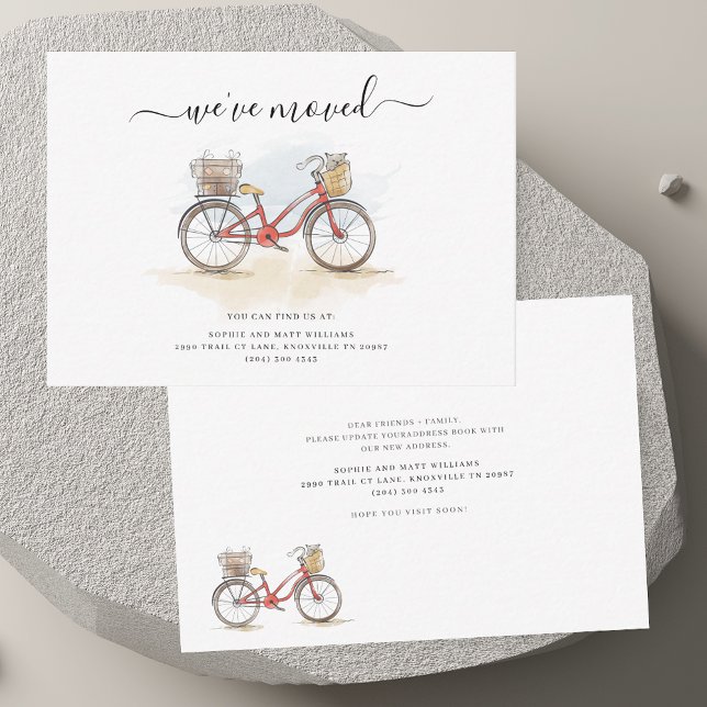 We've Moved Boho Chic Red Bicycle Moving Card (We've Moved Boho Chic Red Bicycle Moving Note Card)