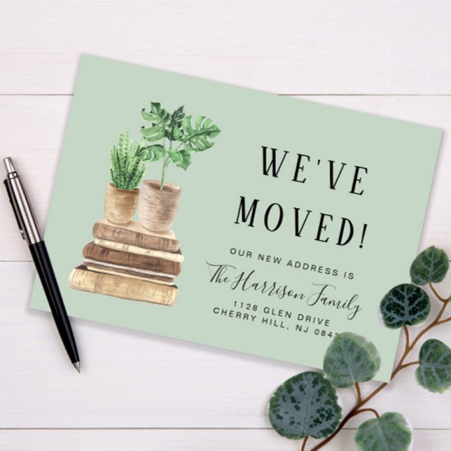 We've Moved Boho Plants Sage Green Moving Announcement Postcard (Creator Uploaded)