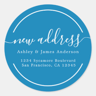 We've Moved Bright Blue New Address Classic Round Sticker