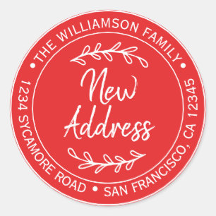 We've Moved Bright Red New Address label