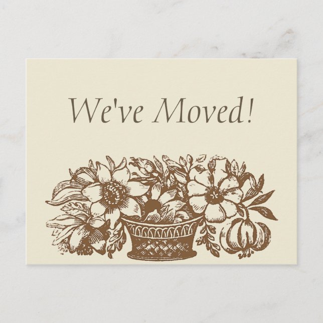 We've Moved! Brown Flowers Announcement Postcard (Front)