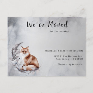 We've Moved Brown Fox Grey Wreath Winter Moving Announcement Postcard