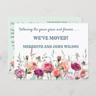 We've Moved Budget Elegant Floral Move Announcement Postcard