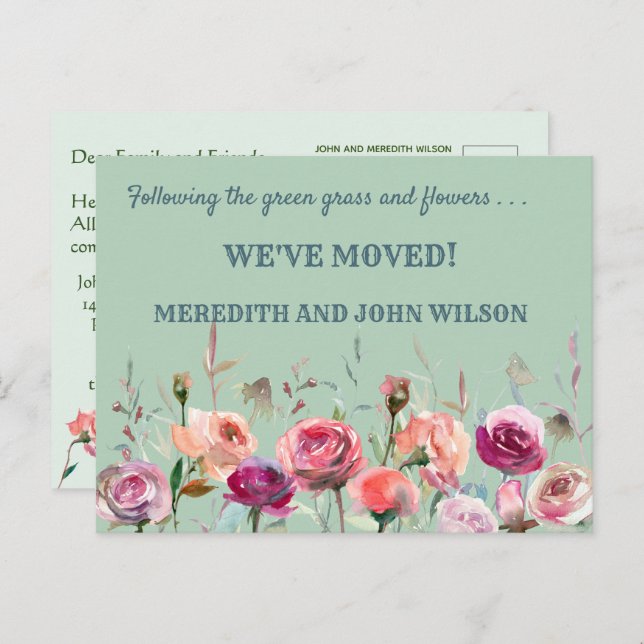 We've Moved Budget Eucalyptus Green Floral Move Announcement Postcard (Front/Back)