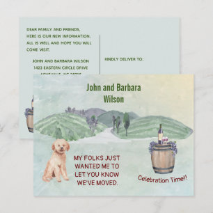 We've Moved Budget Fun Country Family Dog Move  Announcement Postcard