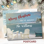 * We've Moved Budget Ocean Beach Christmas Moving  Announcement Postcard<br><div class="desc">We've Moved Watercolor Budget Ocean Beach Chairs Christmas Moving Announcement Postcard -- peaceful and gentle scene with two beach chairs (and a Christmas tree in the distance). Warm and inviting. Lots to personalise on this card. Any design questions, just send a message or an email to charmdesignstudio@rcn.com and we'll be...</div>