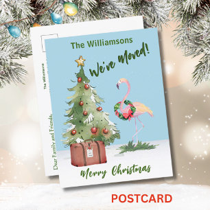 We've Moved Budget Reindeer Christmas Tree Announcement Postcard