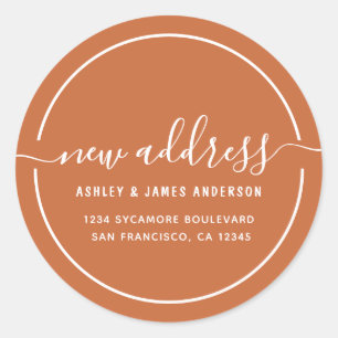 We've Moved Burnt Orange New Address label