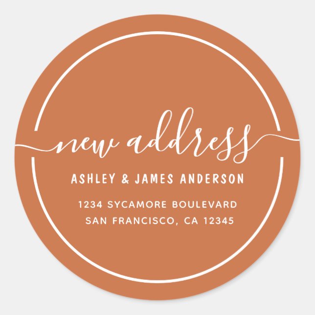 We've Moved Burnt Orange New Address label (Front)