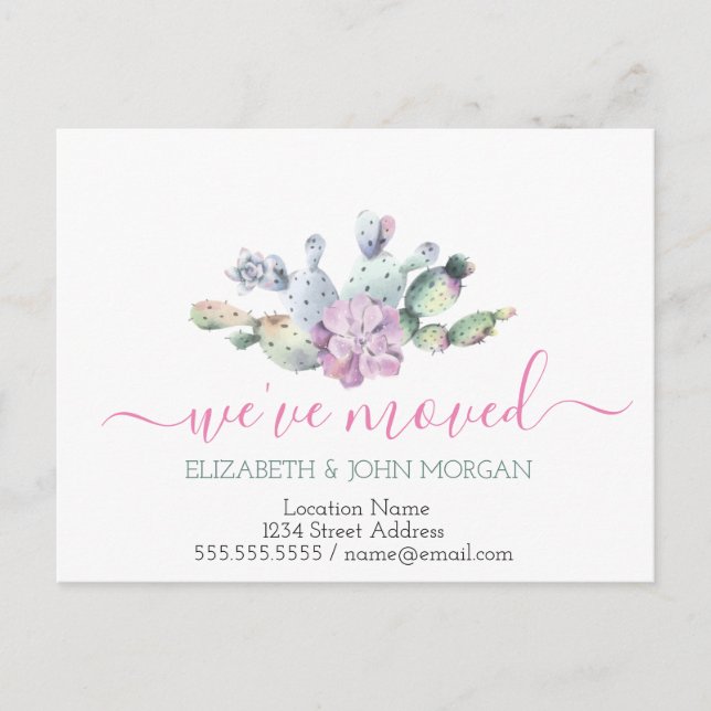 We've moved,Cactus Succulent Announcement Postcard (Front)