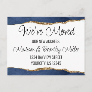 We've Moved Calligraphy Navy & Gold Glitter Announ Announcement Postcard