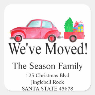We've Moved Car and Christmas gifts address Square Sticker