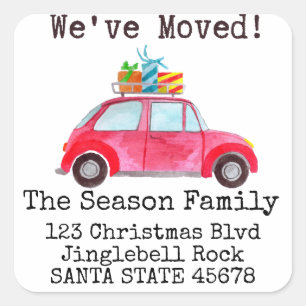 We've Moved Car and Christmas gifts address Square Sticker