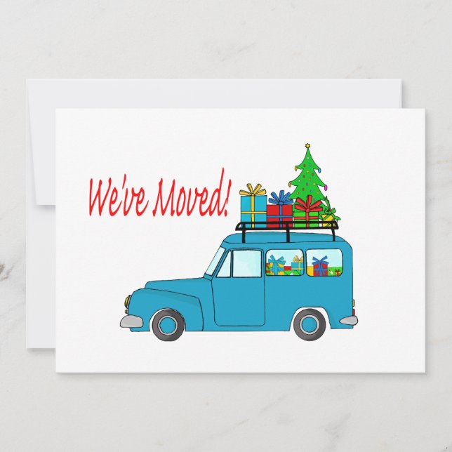 We've Moved Car and tree Christmas Card (Front)