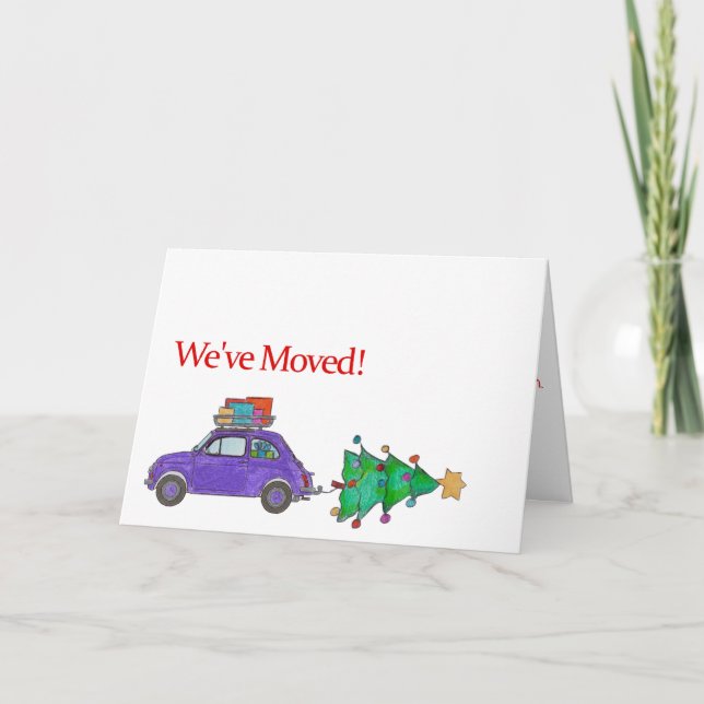 We've Moved Car and tree Christmas Card (Front)