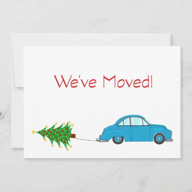 We've Moved Car and tree Christmas Card (Front)