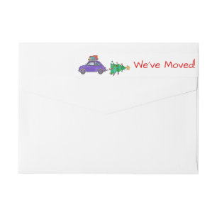 We've Moved Car and tree Christmas label