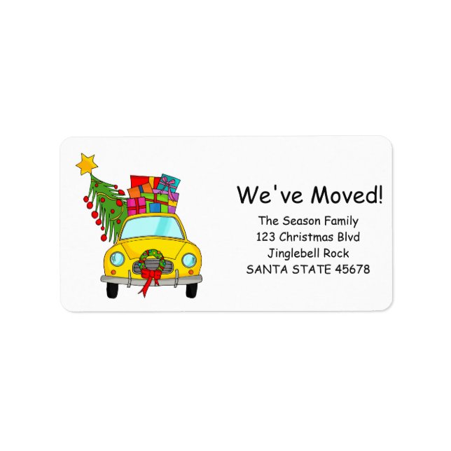 We've Moved Car Christmas label (Front)