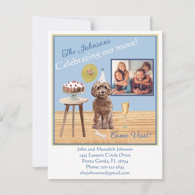 We've Moved Celebrating Dog Photo Budget    Announcement (Front)