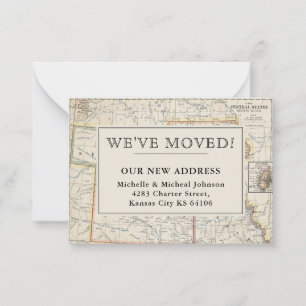 We've Moved Central Midwest Vintage Map Moving Card