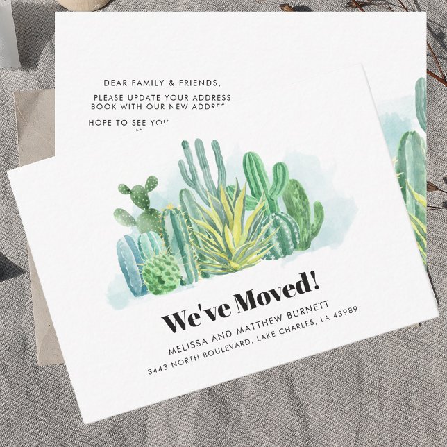 We've Moved Change of Address Moving Announcement (Cacti Watercolor We Have Moved Moving Announcement)