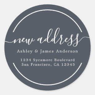 We've Moved Charcoal Dark Blue New Address Classic Round Sticker