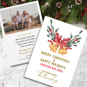 We've Moved Christmas Bells Red Bow Holiday Photo Announcement