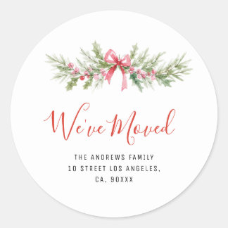 We've moved christmas holiday floral new address classic round sticker