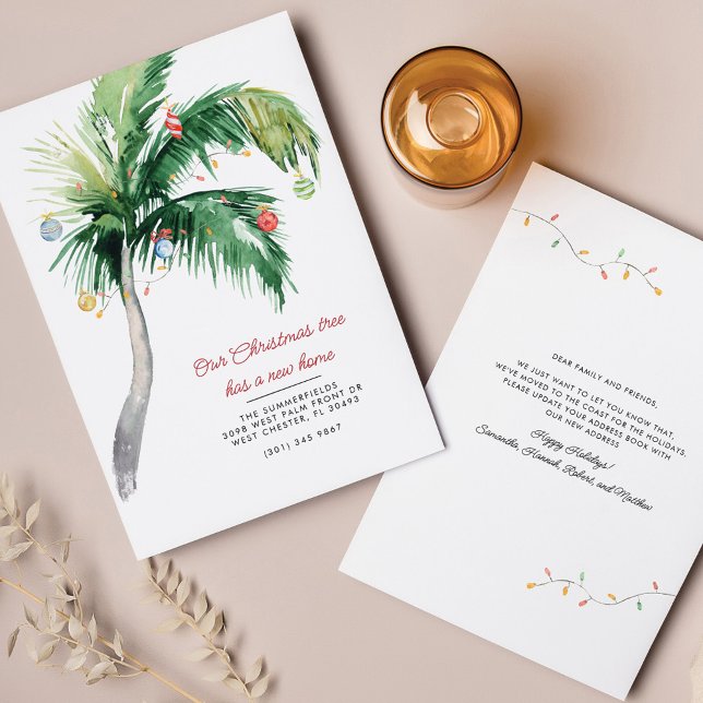 We've Moved Christmas Holiday Palm Tree Moving Announcement (Holiday Moving Coastal Palm Tree New Home Announcement)